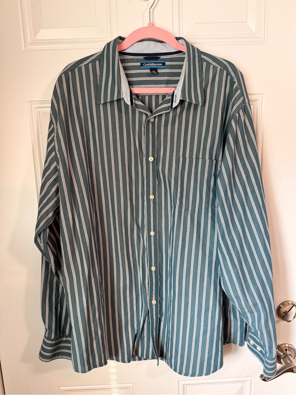 croft & barrow Teal-Green and White Vertical Stripe Button-Down Shirt